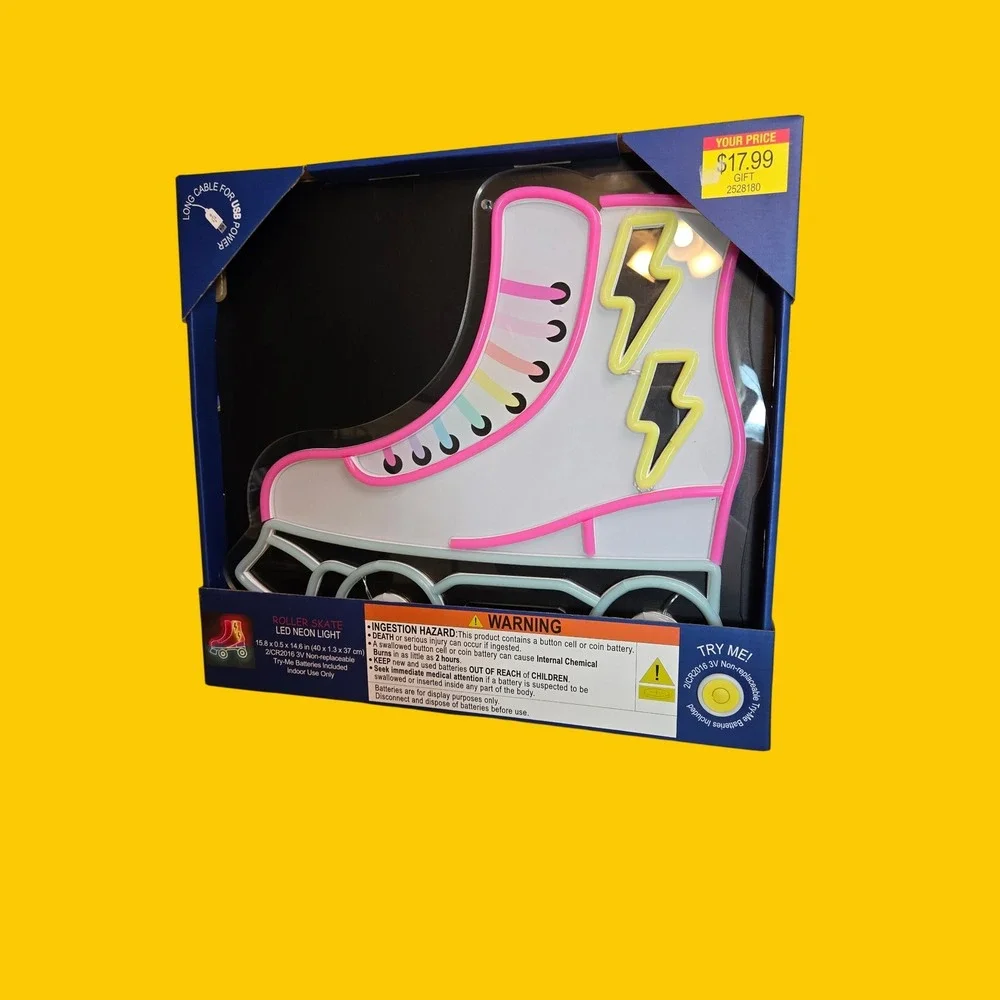 Hobby Lobby Roller Skate LED Neon Light Pink Yellow USB Powered Wall Decor